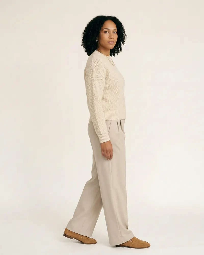 Alnmouth Cable-Knit Jumper in Ecru, side view facing left