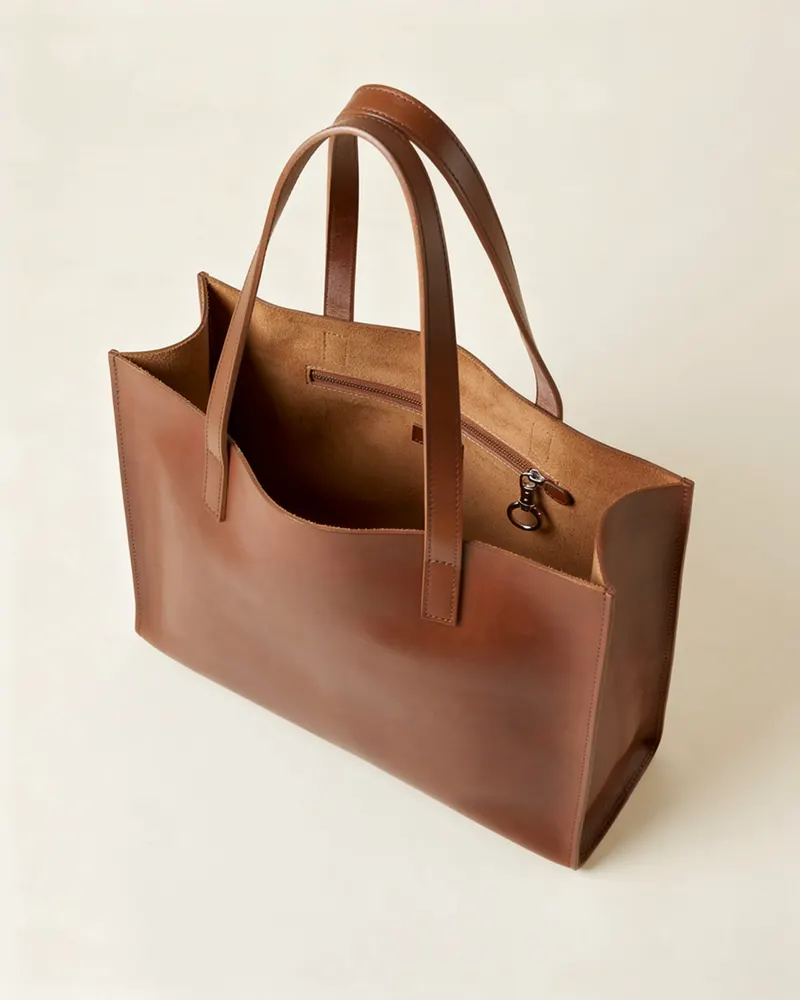 Inside the Craster Leather Tote Bag in Conker
