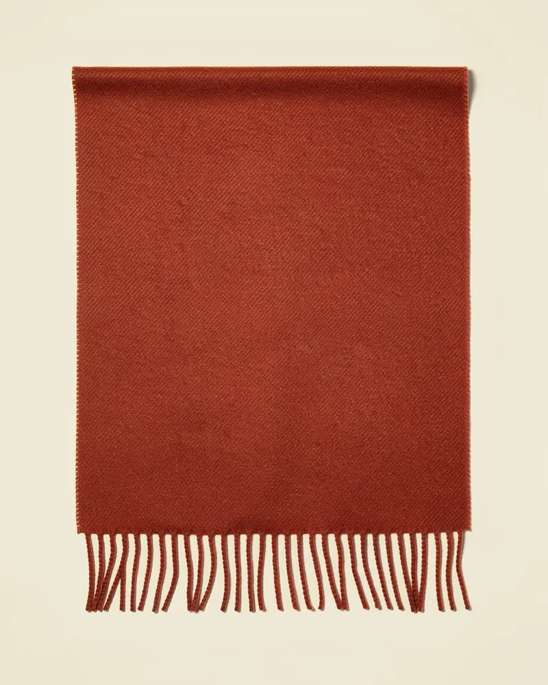 Fringed Lambswool Scarf in Rust: a generous lambswool scarf in a soft twill weave with fringed ends