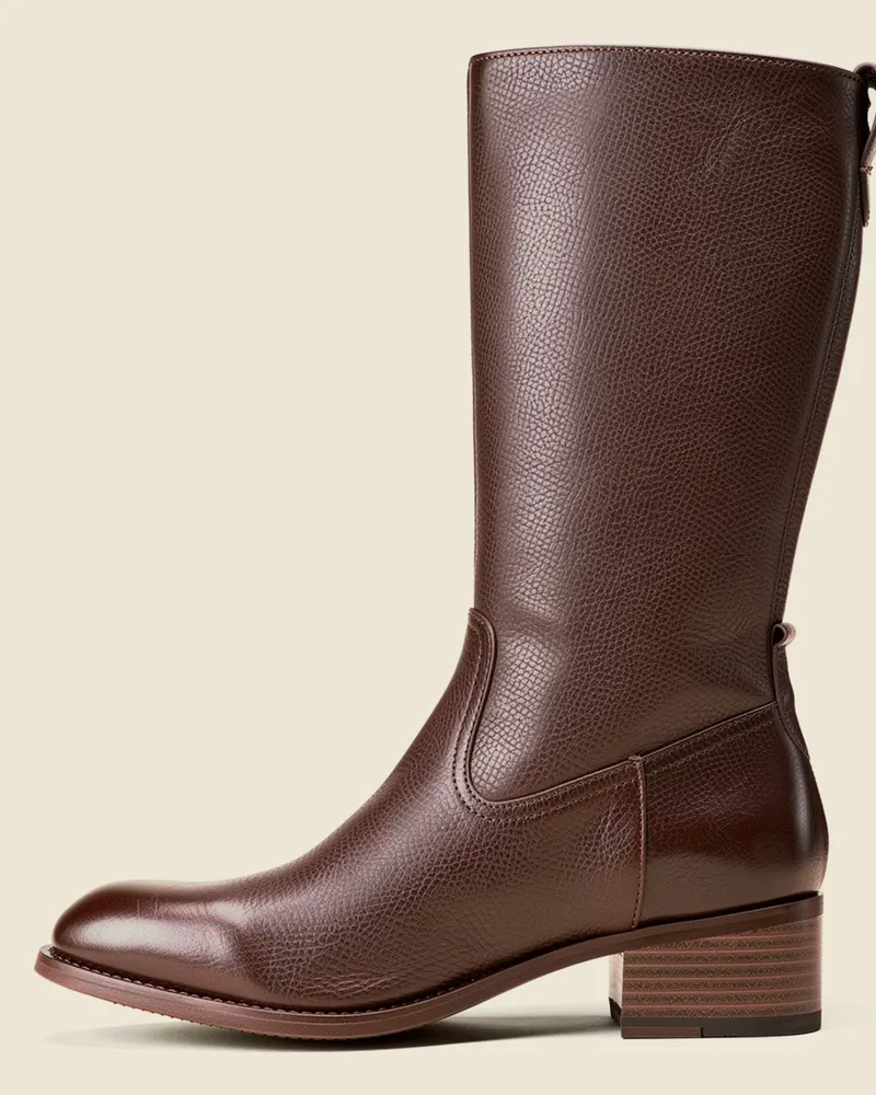 Imogen Leather Knee-High Boot in Chocolate, side profile
