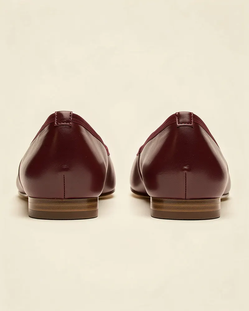 Ines Leather Ballet Flat in Oxblood, heel and back view