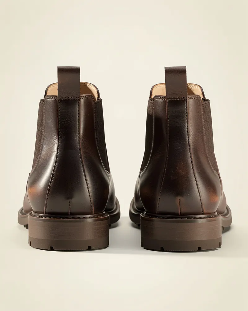 Leather Chelsea Boot in Dark Brown, heel and back view