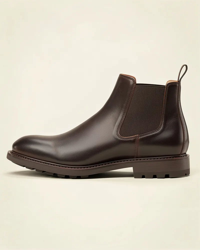 Leather Chelsea Boot in Dark Brown, side profile