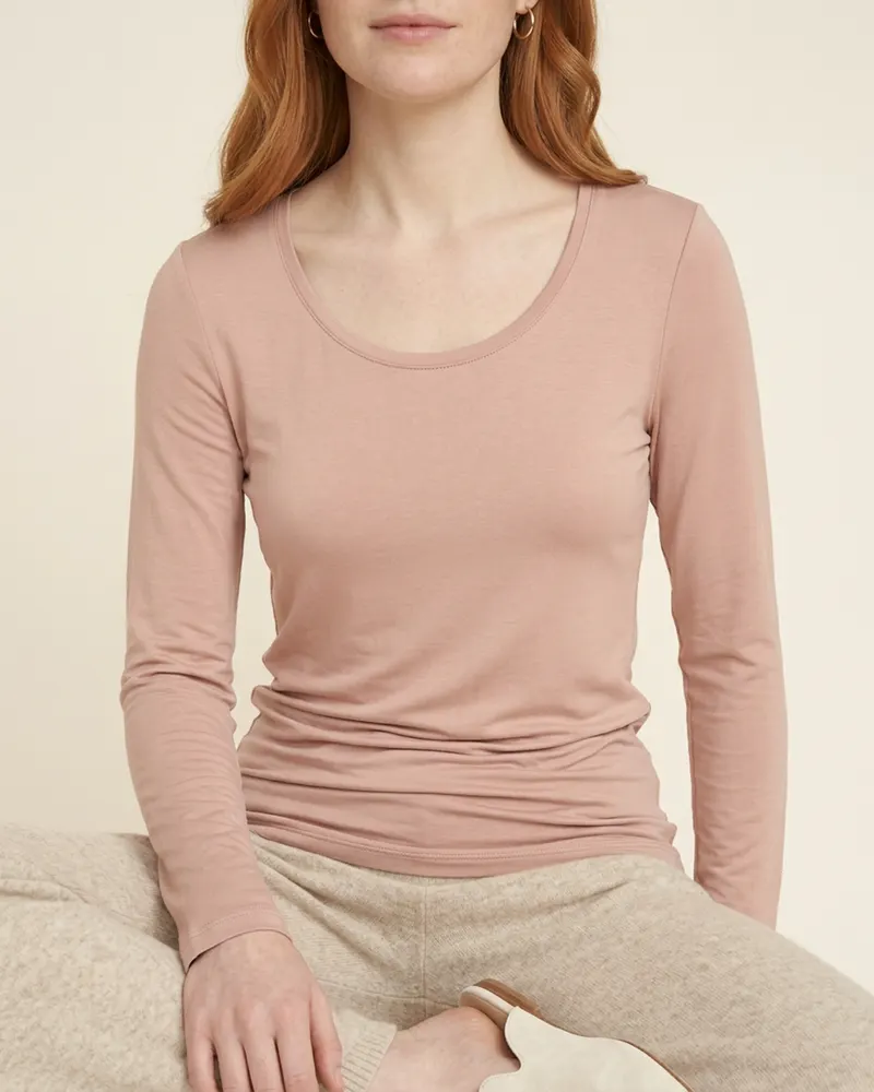 Close-up of the Modal Long-Sleeve Top in Blush: modal jersey