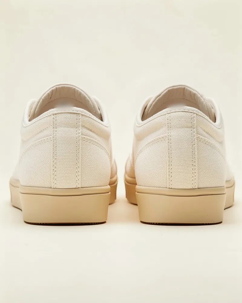 Organic Canvas Trainer in Ecru, heel and back view