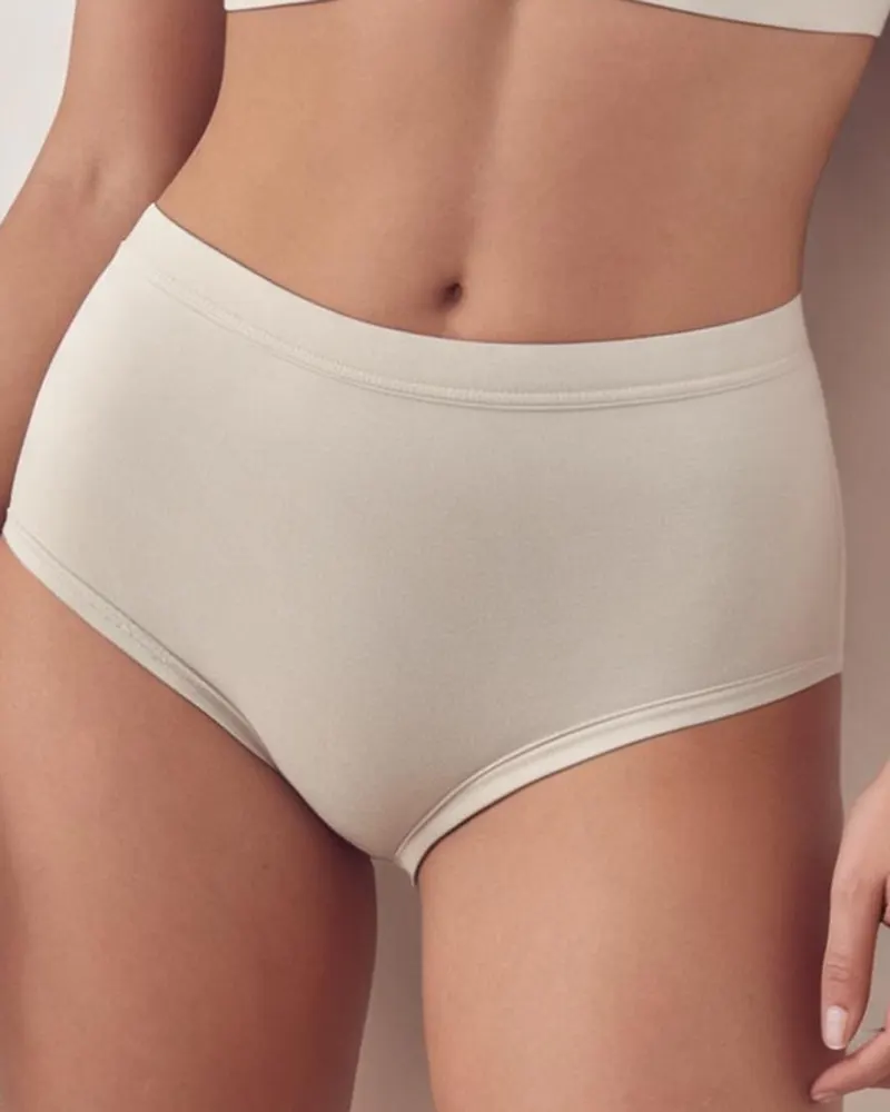 Close-up of the Poppy Organic Cotton High-Waist Brief in Oat: high waist, full coverage