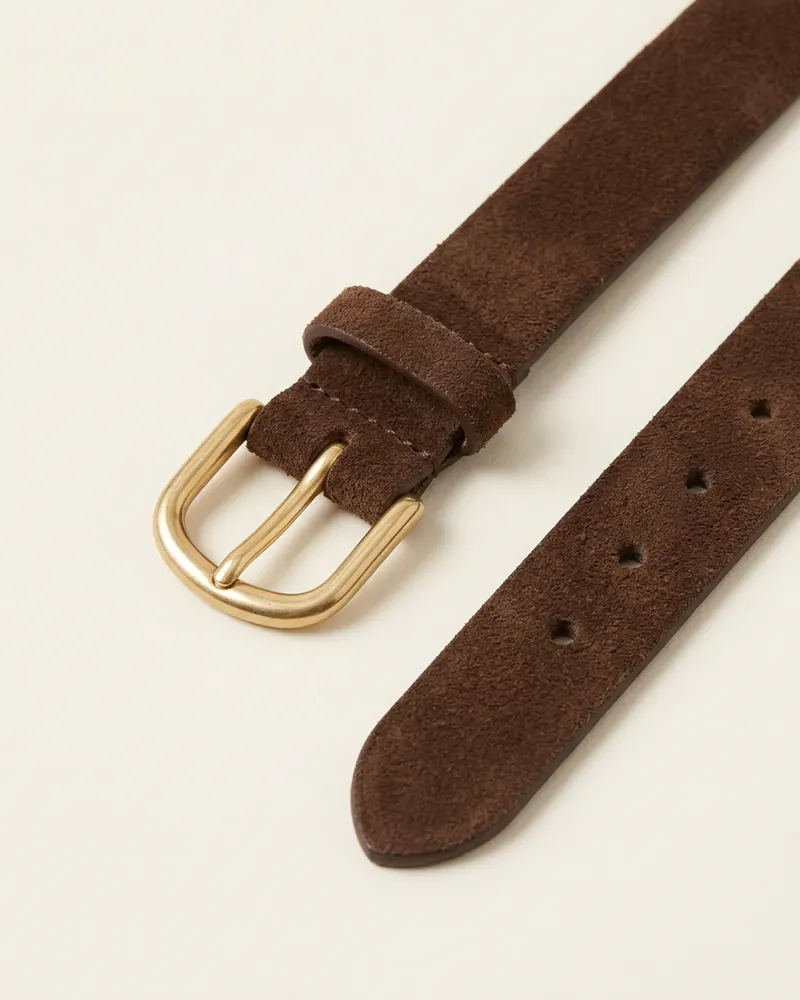 Close-up of the Slim Suede Waist Belt in Chocolate: 2cm suede