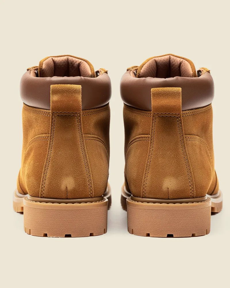 Suede Hiker Boot in Tobacco, heel and back view